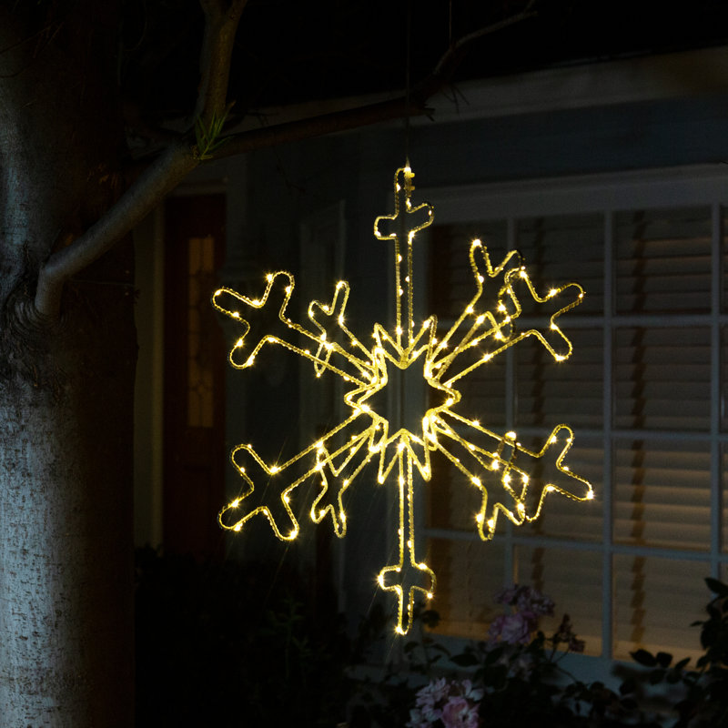 Grande décoration flocon de neige avec lumières DEL bleues et blanches, H 18 po x l 15 po x P 15 po, Blanc chaud