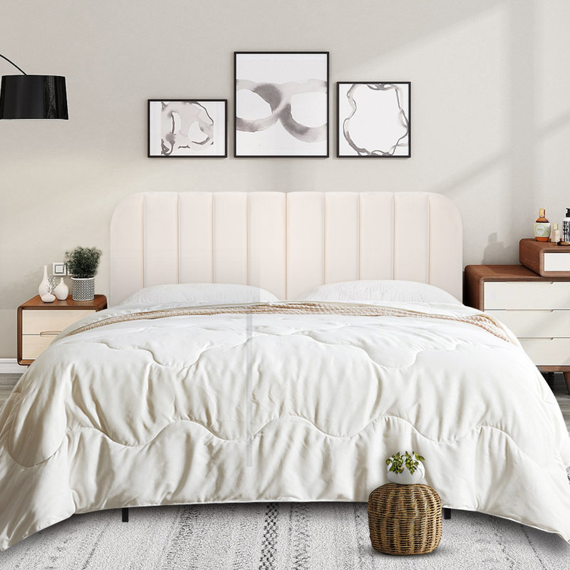 Upholstered Easy Assemble Headboard, Beige, Queen