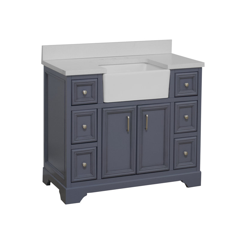 Ensemble de meuble-lavabo simple 42 po Emiliano, Gris poudre, Quartz