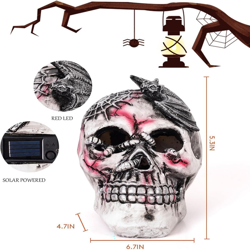 2PK solaire solaire lumières décoratives squelette crâne tête de squelette humain modèle pour Halloween jardin cour pelouse décoration extérieure (araignée)