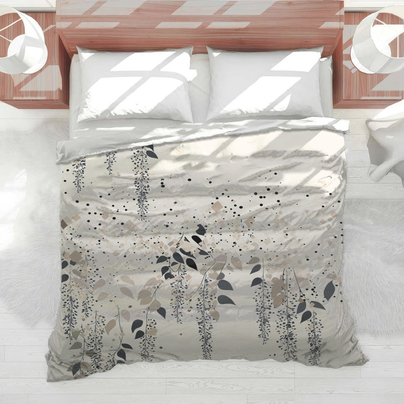 Édredon à motif floral feuilles scandinave, Édredon simple, Beige abstrait / géométrique / floral
