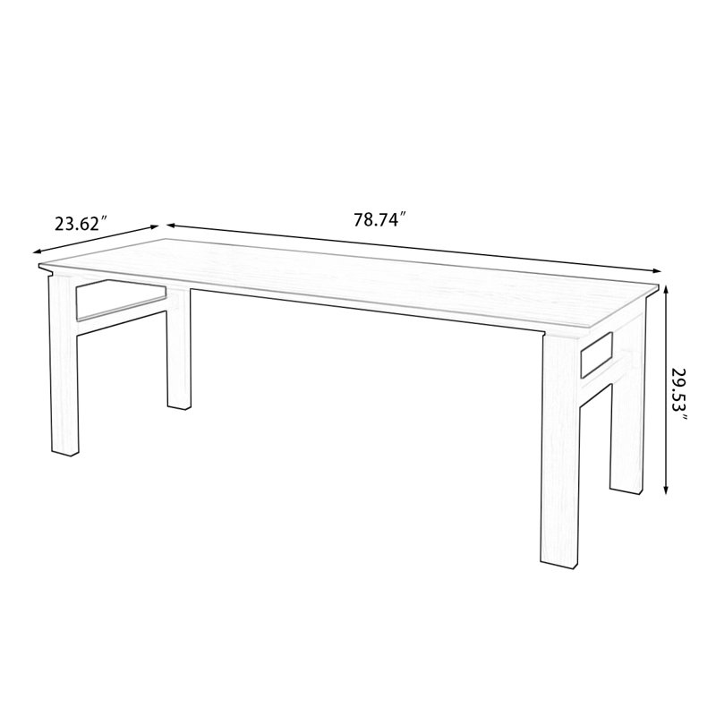 Bureau rectangulaire en bois massif brun noisette, H 29,53 po x l 78,74 po x P 23,62 po