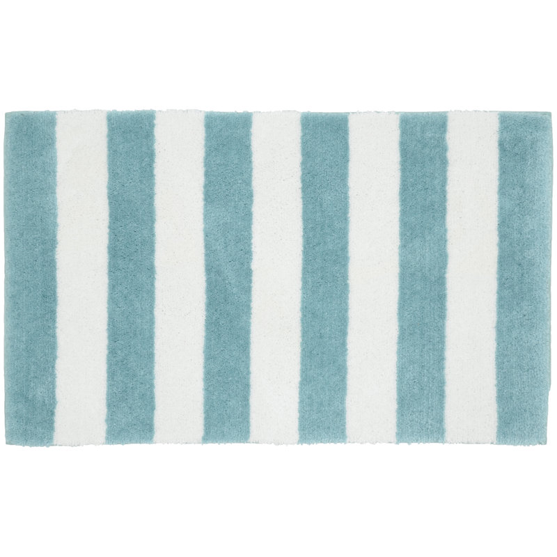 Ronning Beach Stripe Nylon and Polyester Bath Rug with Non-Slip Backing, Seafoam/White
