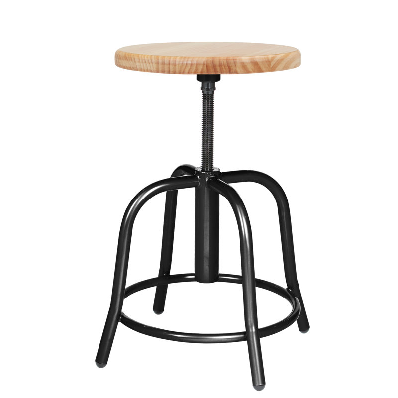 Vince  Swivel Stool with Wood Seat, Black