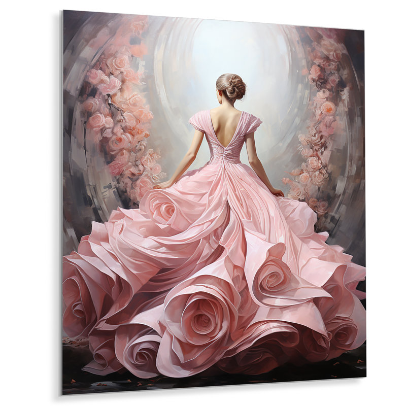 «Rose and White Woman Ballet Solitude II», art mural spirales abstraites en métal, H 32 po x l 24 po x P 1 po