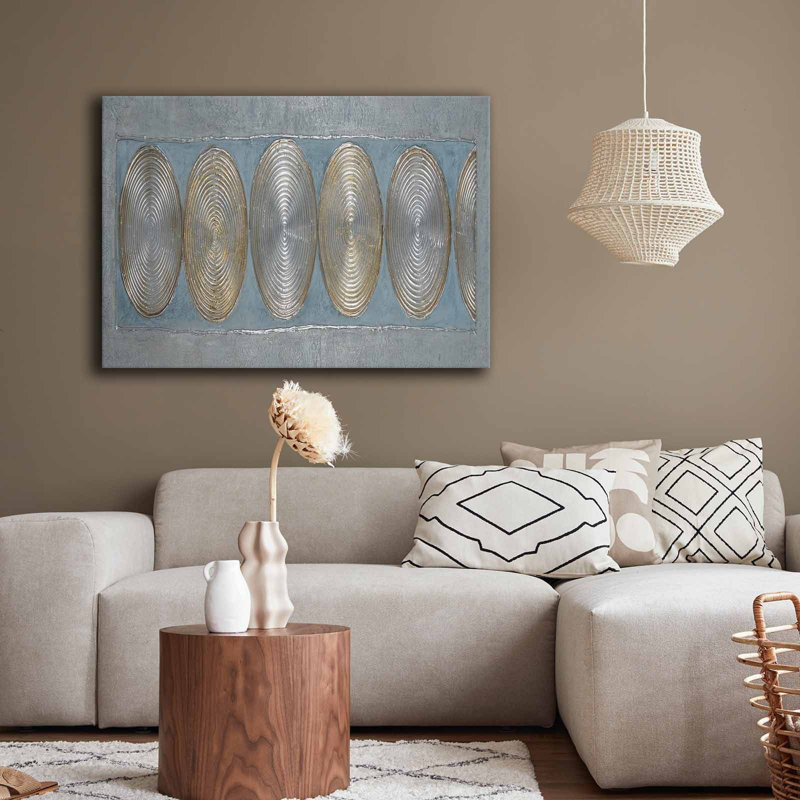 Art mural texture ellipse argentée - 39,4 po x 27,6 po