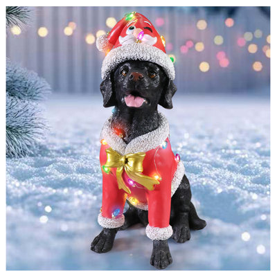 Christmas Dog Statue - Golden Retriever with Pink Santa Hat - Holiday Decor for Home & Outdoor - Festive Christmas Gift Idea - Weather Resistant Brown