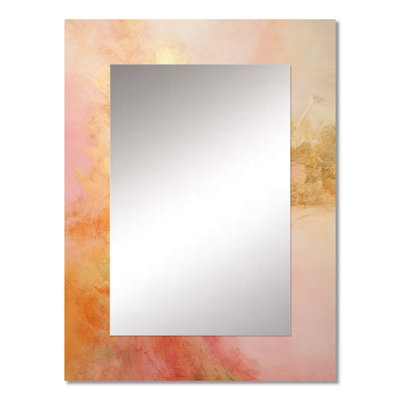 Gold Pink Desert Mirage Spiral III - Abstract Spirals Large Mirror, Gold Unique Wall Mirror Decor, Printed Metal Art
