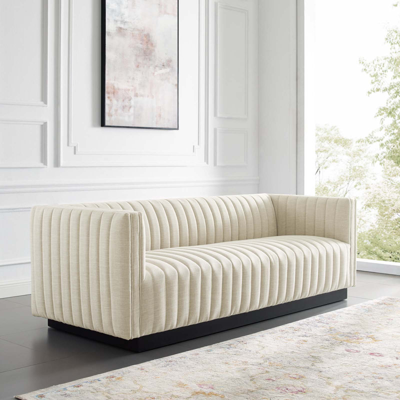 Modway Conjure Channel Tufted Velvet Sofa, Beige Polyester Blend