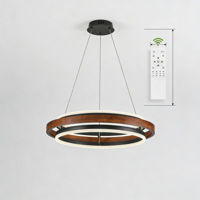 Lustre à DEL en bois de ferme avec télécommande, luminaire suspendu rond à intensité variable de 24 pouces pour salle à manger, îlot de cuisine, salon et entrée
