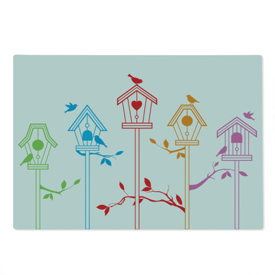 Ambesonne Colorful Cutting Board Large Size Flying Bird Nest Roof Multicolor