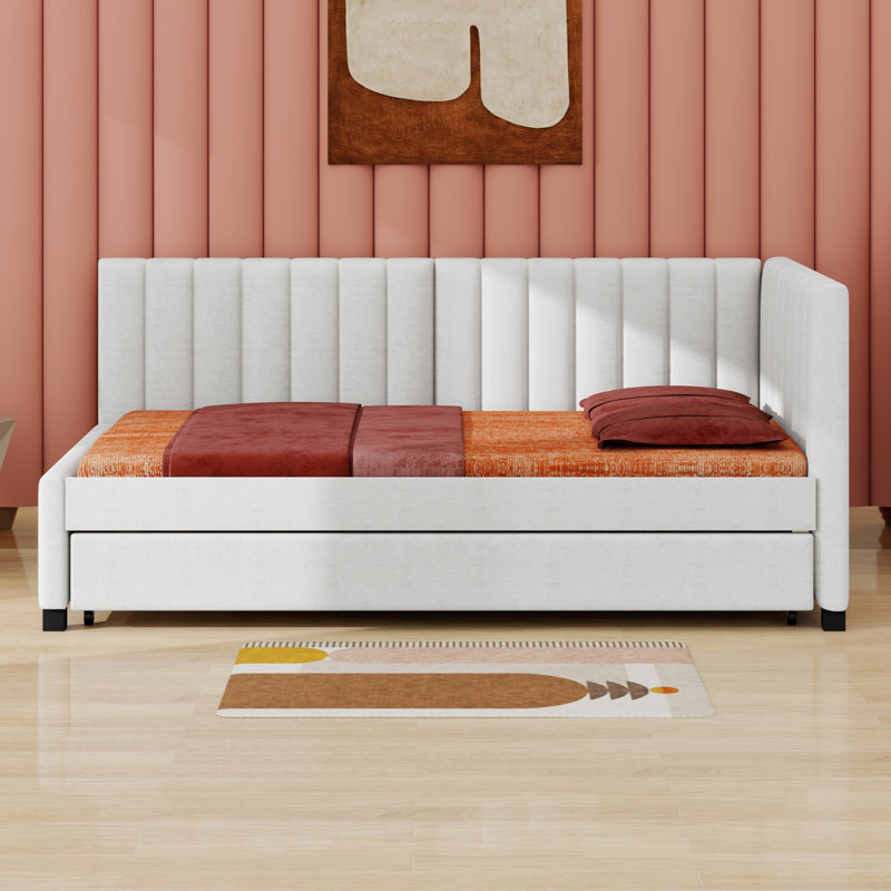 Lit de jour rembourré avec couchette, Beige, Lit simple