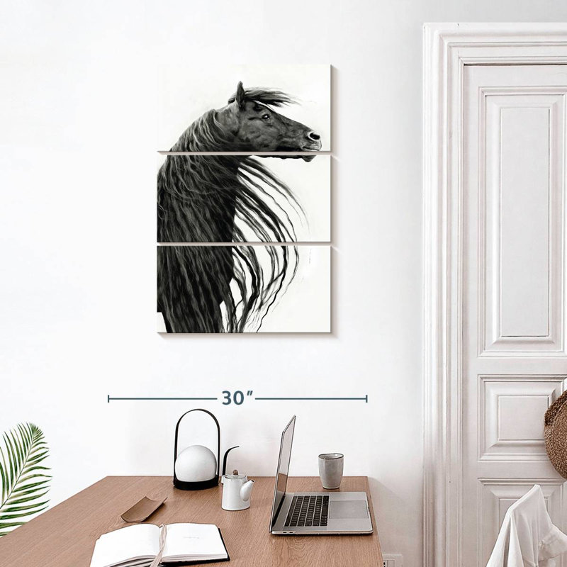 Portrait de cheval noir et blanc II, H 32 po x l 20 po
