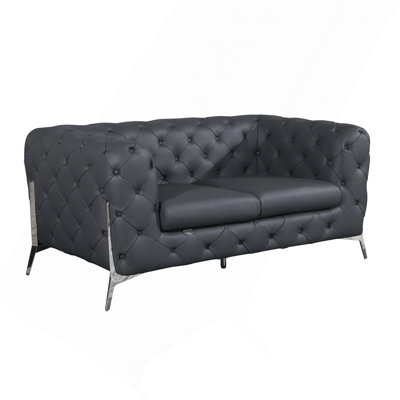 Transitional Top Grain Italian Leather Upholstered Loveseat