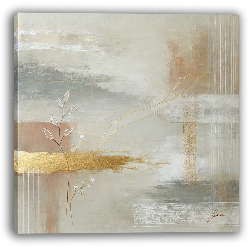 «Serene Nature», reproduction sur toile abstraite dorée et botanique, H 12 po x l 12 po x P 1 po