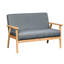 Table basse et 2 chaises rembourrées en lin gris, structure en bois massif