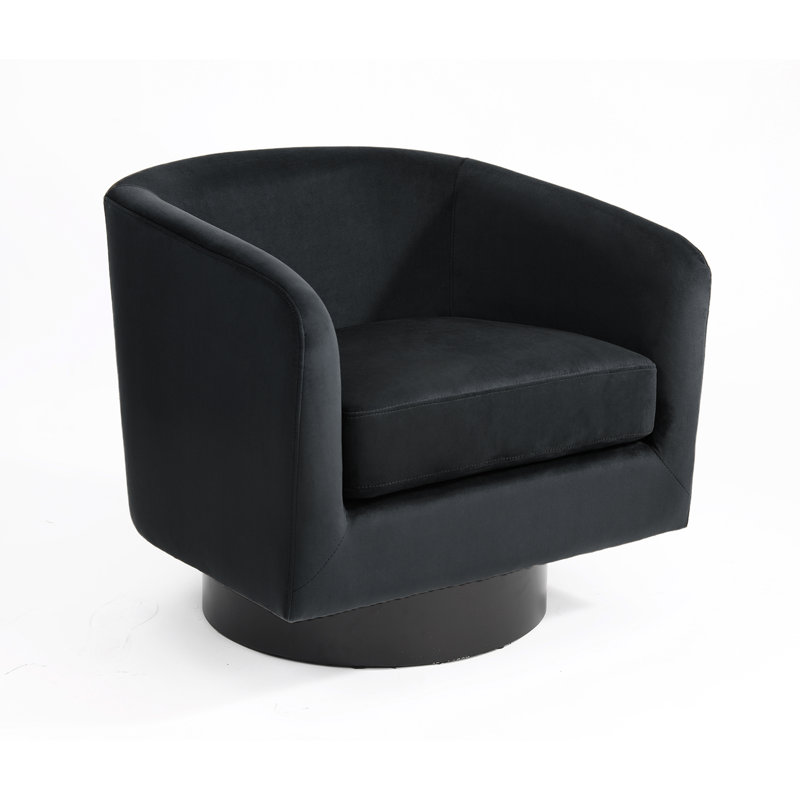 Velvet Upholstered Swivel Barrel Chair, Black