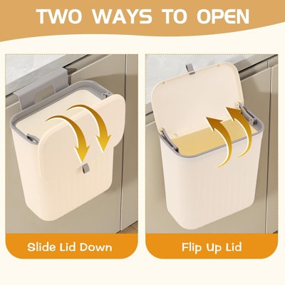 Ensemble de 3 poubelles suspendues avec couvercle, bac à compost de cuisine pour comptoir ou sous évier, poubelle murale en plastique pour armoire, salle de bain, chambre à coucher, bureau, camping