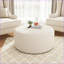 Repose-pieds rond en velours côtelé beige moderne | Beige, velours côtelé-1326456833