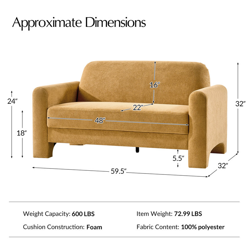 Werts Modern Curved Chenille Loveseat Sofa, Camel