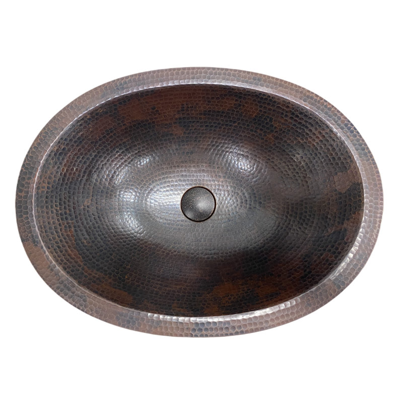 19" Dual Mount Oval Copper Bathroom Sink, Pop-Up Drain Included