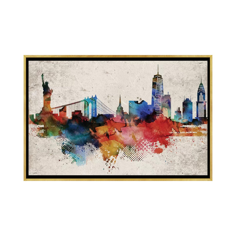 New York Abstract - impression d'art graphique, Aucun mat, Toile encadrée d'or, H 18 po x l 26 po x P 1,5 po