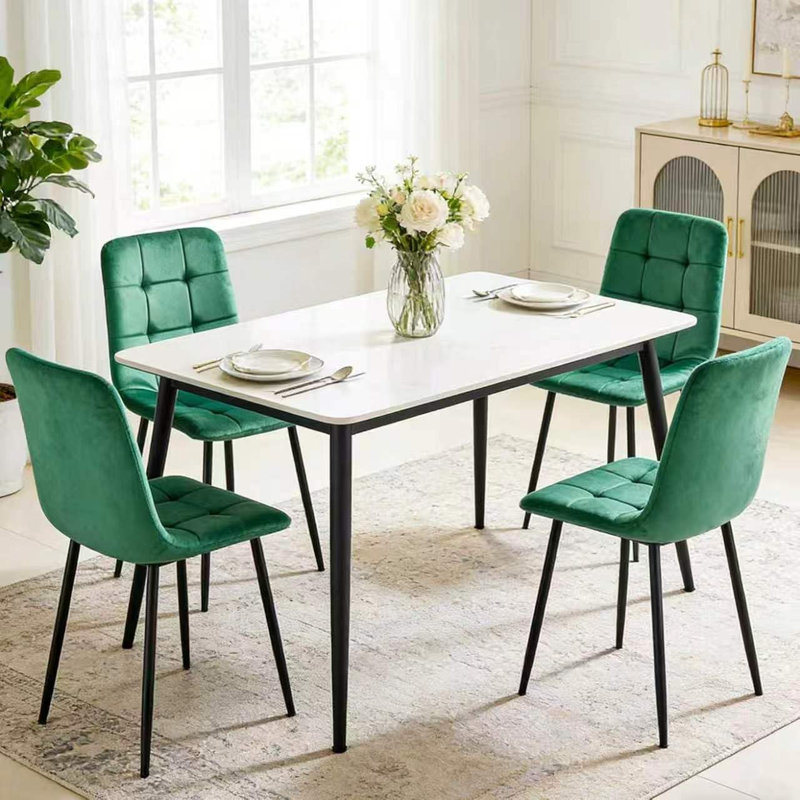  Set Of 4 Modern Velvet Dining Chairs, Comfy High Back Armless Side Chairs For Living Room, Kitchen, Office, Green, Green