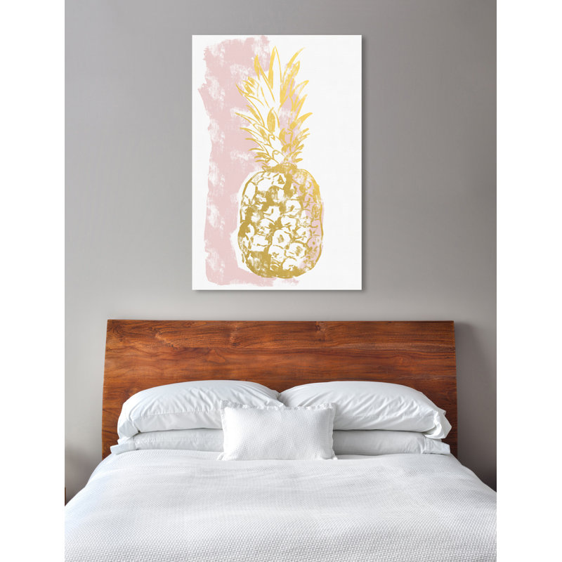 «Gold and Blush Pineapple» par Oliver Gal - impression d'art graphique, H 45 po x l 30 po x P 1,5 po, Toile tendue