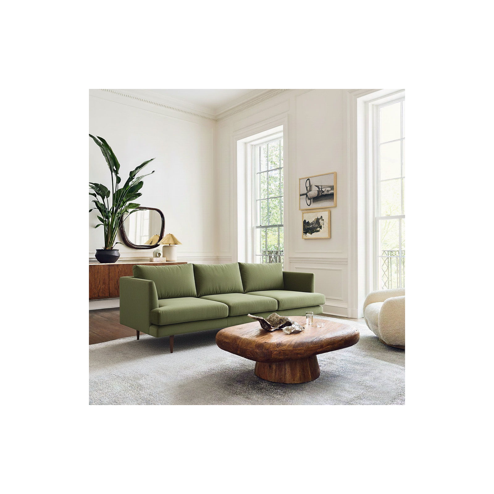 Miller 84'' Upholstered Sofa, Olive Green Velvet