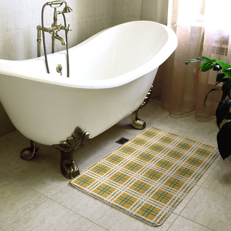 Memory Foam Non-Slip Bath Rug, 21" W x 34" L, Yellow/Green/White