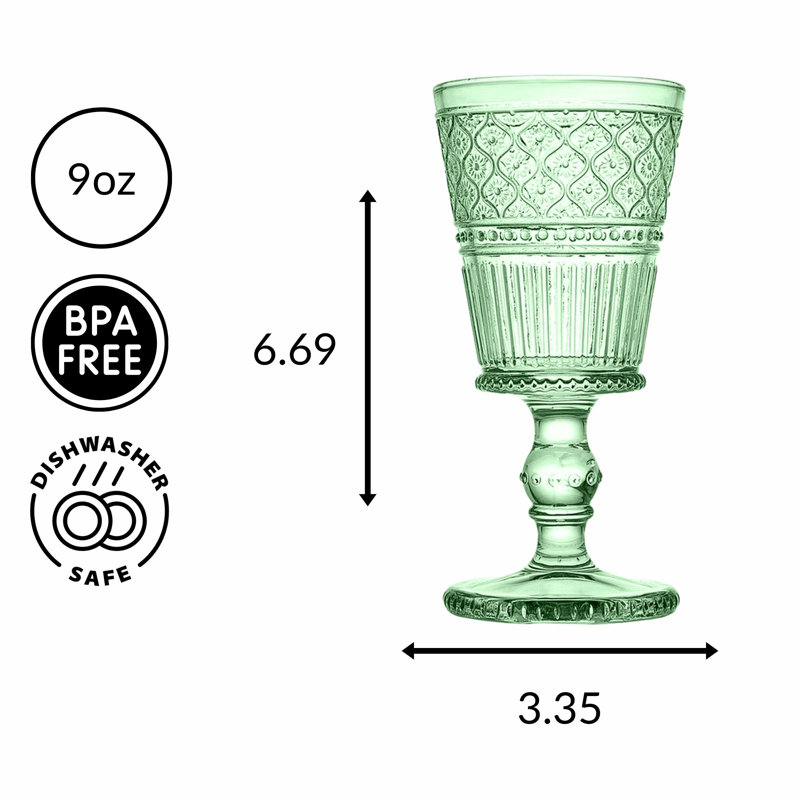 Claro Green Bubble Stem Goblet Glass Set of Four