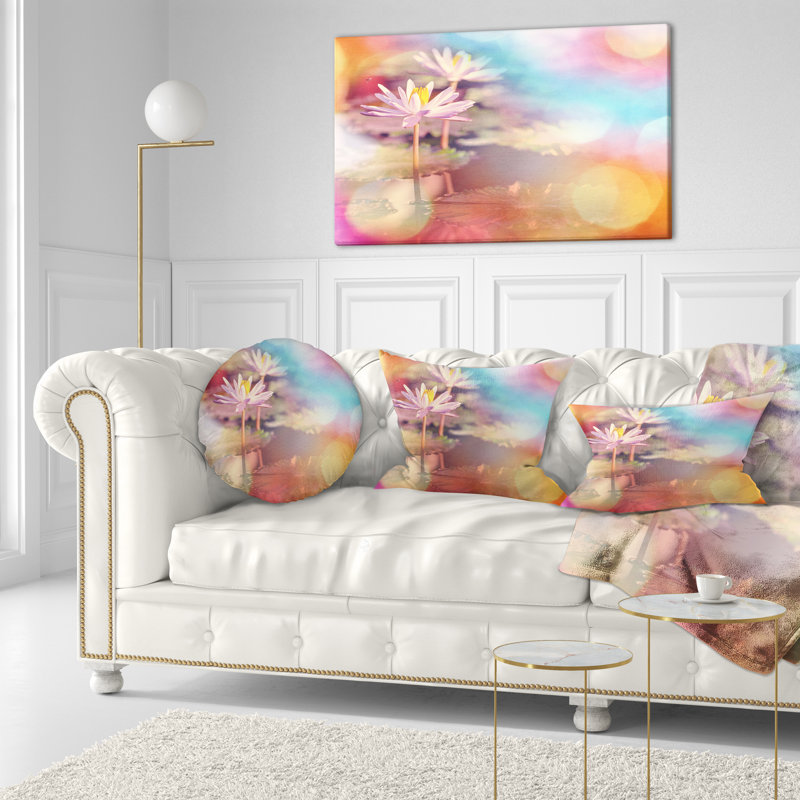Oreiller de couleur abstraite lotus sur fond abstrait, 16 po x 1 po, Coussin décoratif