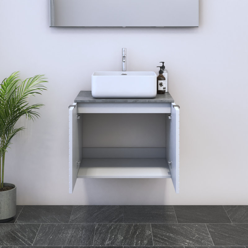 Meuble-lavabo simple 23,6 po avec plateau en bois manufacturé Kayben, Béton
