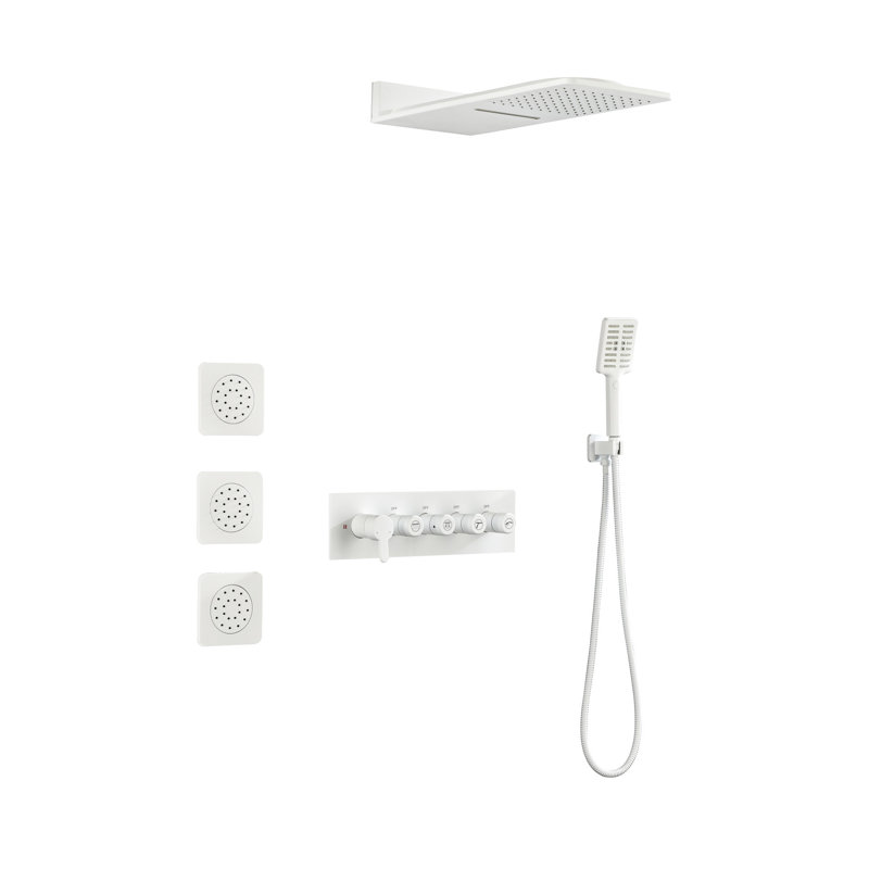 Système de douche mural avec 3 jets de corps et douche à main en laiton blanc
