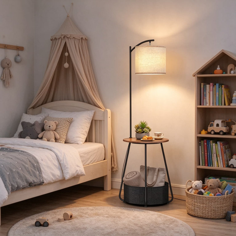 57.48 " Rust Tray Table Floor Lamp