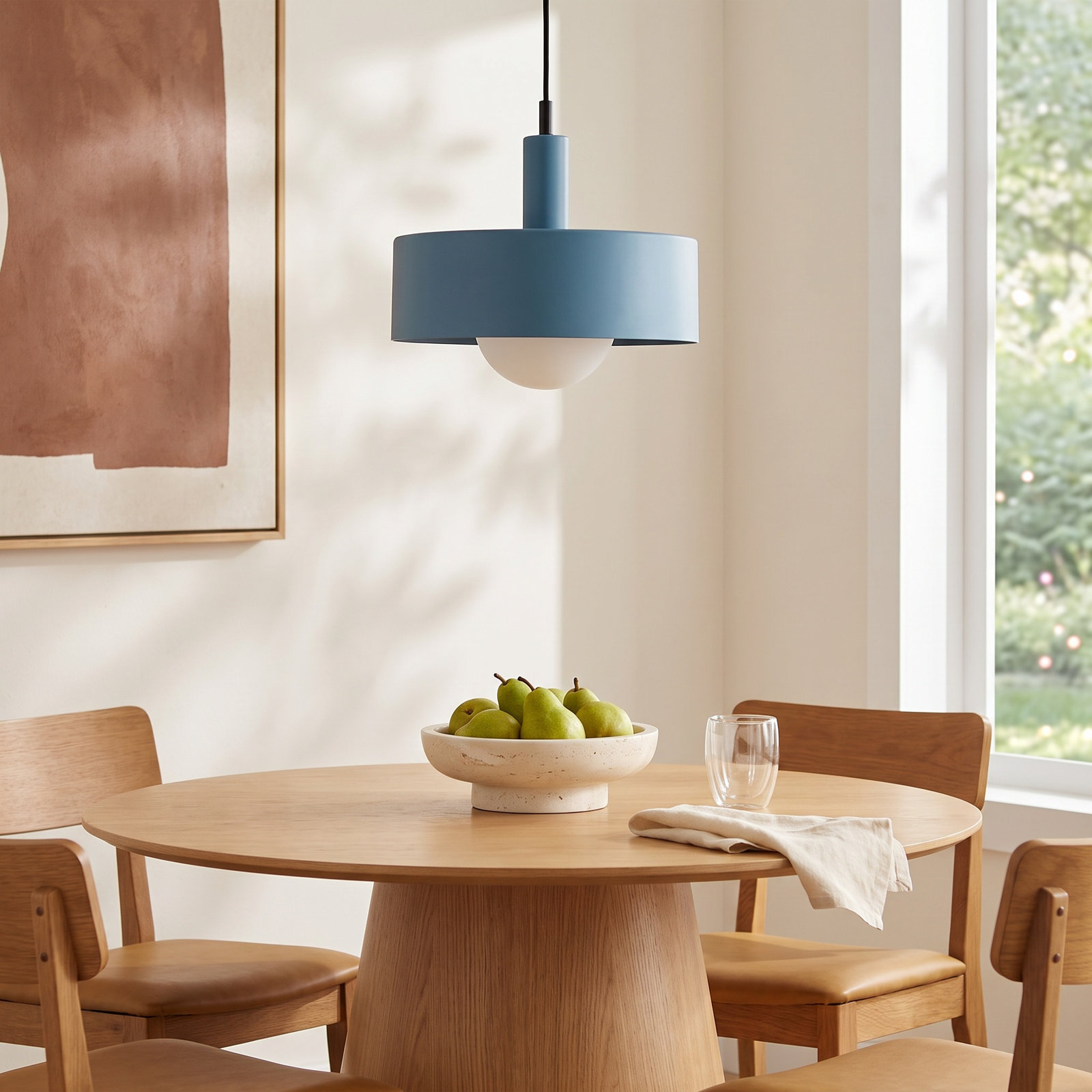 Lujayn Single Light Pendant, Matte Black/Blue