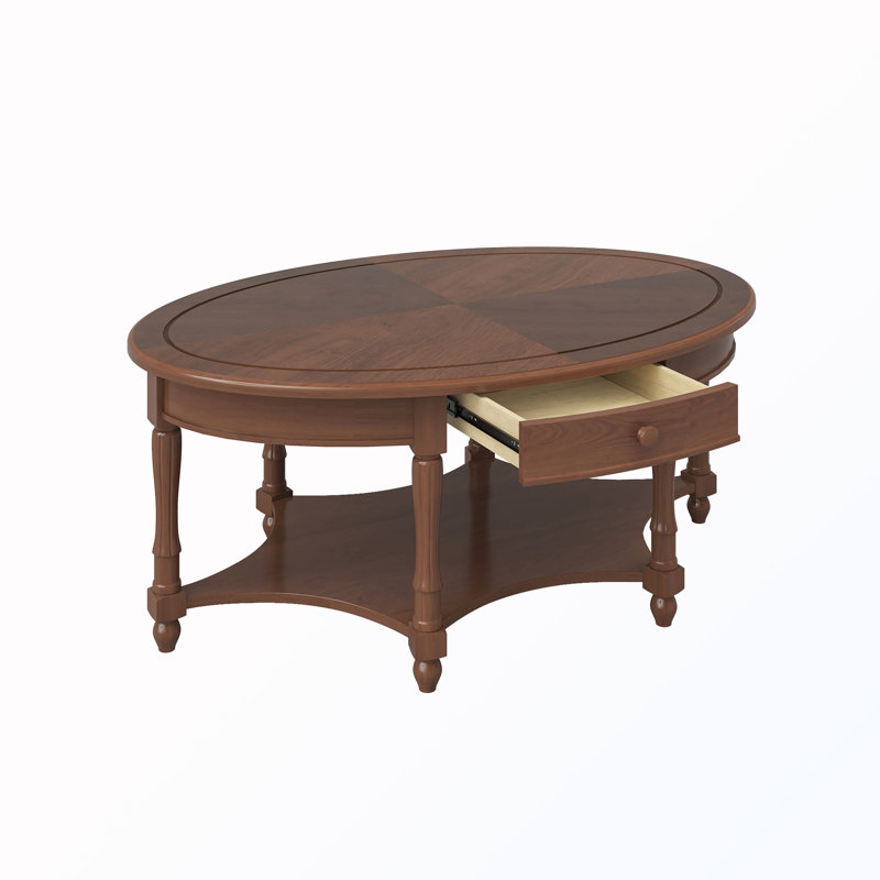 Table basse ovale avec tiroirs et tablettes, Dark Walnut