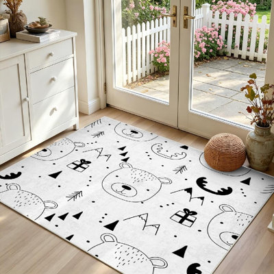 Tapis intérieur orange lavable à la machine, motif tribal sans couture
