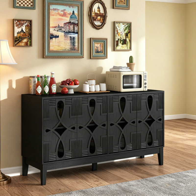 Mid Century Modern Sideboard Buffet Cabinet with Storage, TV Media Console Table, Black