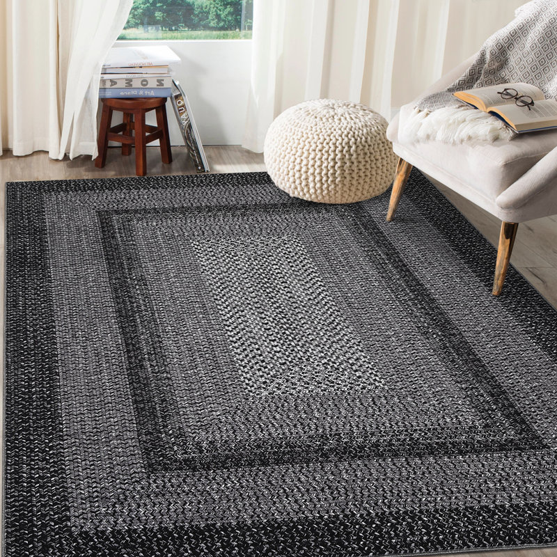 Machine Washable Area Rugs Braided Print Large Rug for Living Room Low Pile Soft Non Slip Throw Mat Modern Bordered Nursery Carpets for Bedroom Home Decor