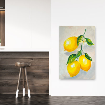 «Bright Lemon Still Life Vibrant Abstract Contemporary Flower Fruit», reproduction d'art murale