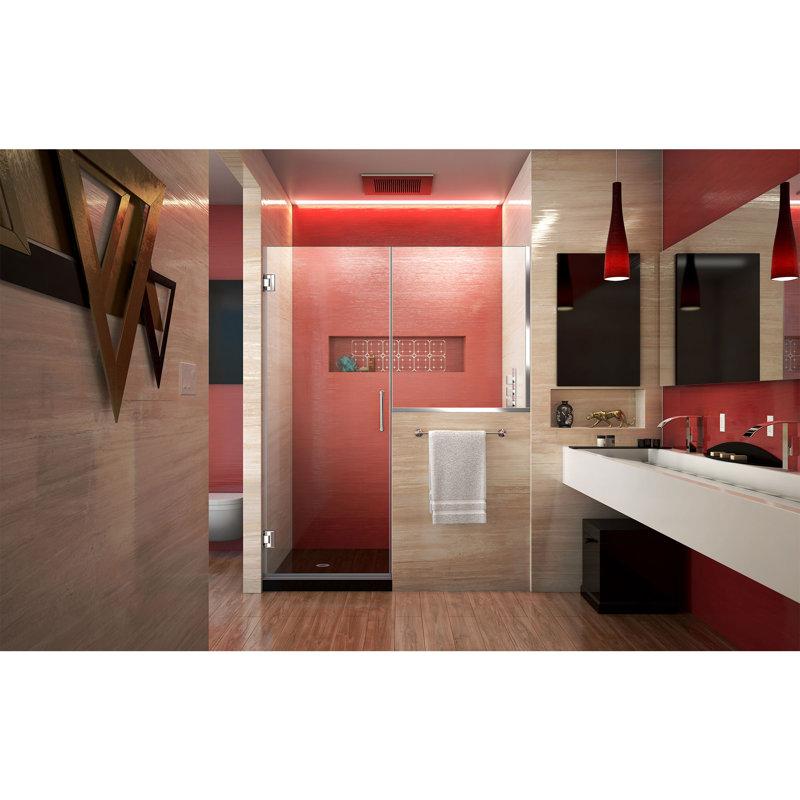 DreamLine Unidoor Plus 57 - 57 1/2 inch W x 72 inch H Frameless Hinged Shower Door with 34 inch Half Panel in Chrome, Chrome