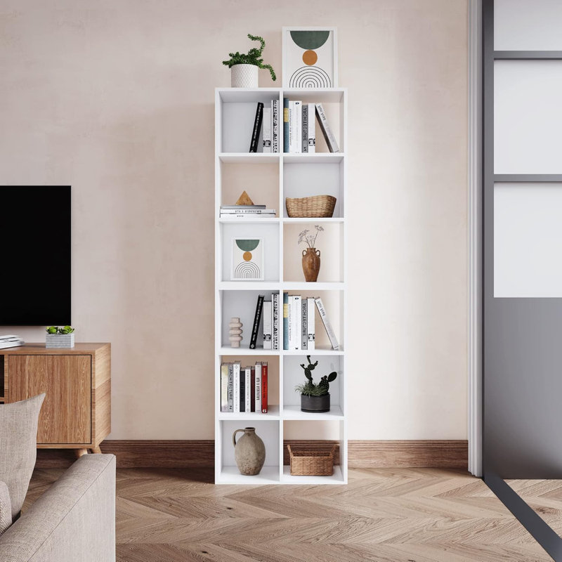 Ebern Designs Bookcase, 6 Cube Open Storage Organizer Display Bookshelf, Ivory White, (3 Shelves) 35.4"H x 25.6"W x 11.8"D