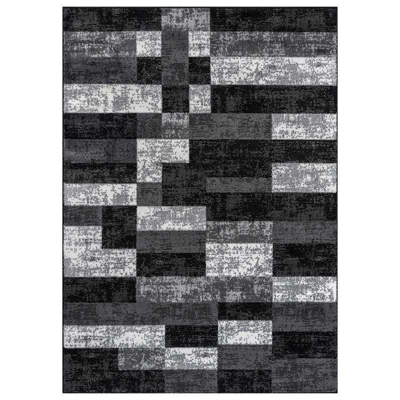 Abstract Grid Black/Gray Minimal Indoor Woven Area Rug, Rectangle 5' x 7'