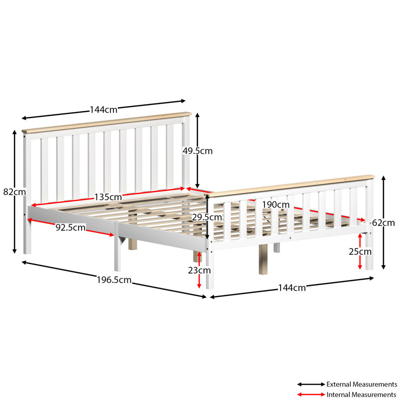 Solid Wood Bed, Double (4'6), White/Pine