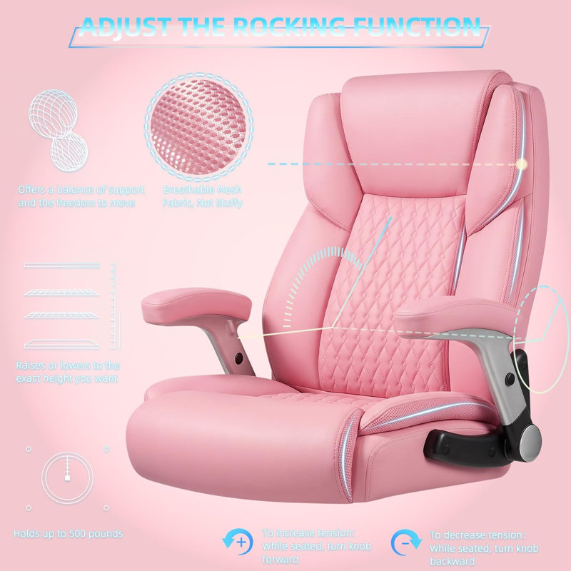 Big and Tall Office Chair with Flip-up & Adjustable Arms, Pink