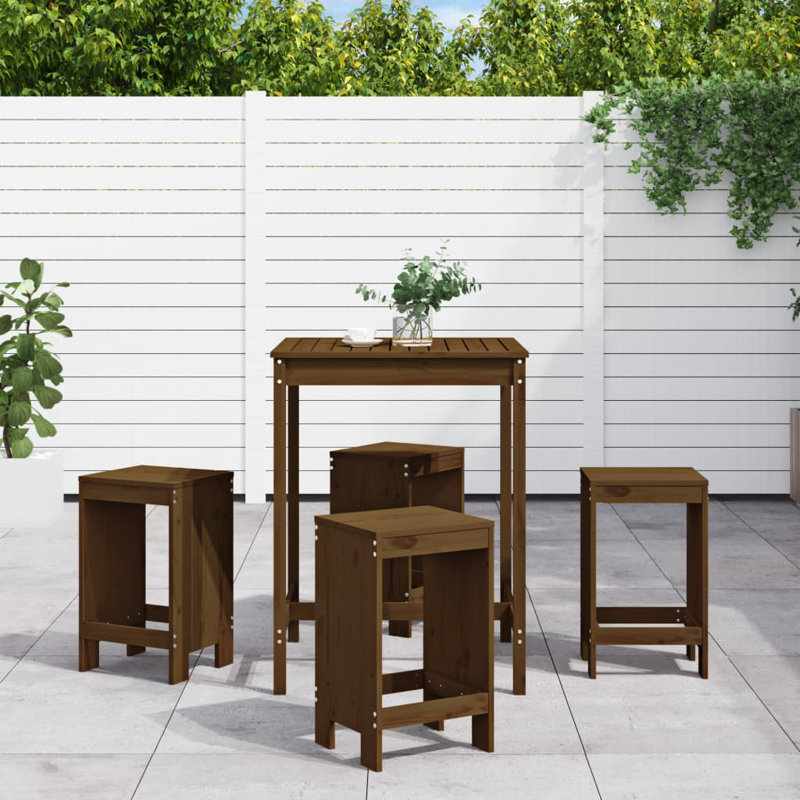Azja Brayden Studio Bar Set with Wood Frame and Solid Wood Outer Material, Honey Brown