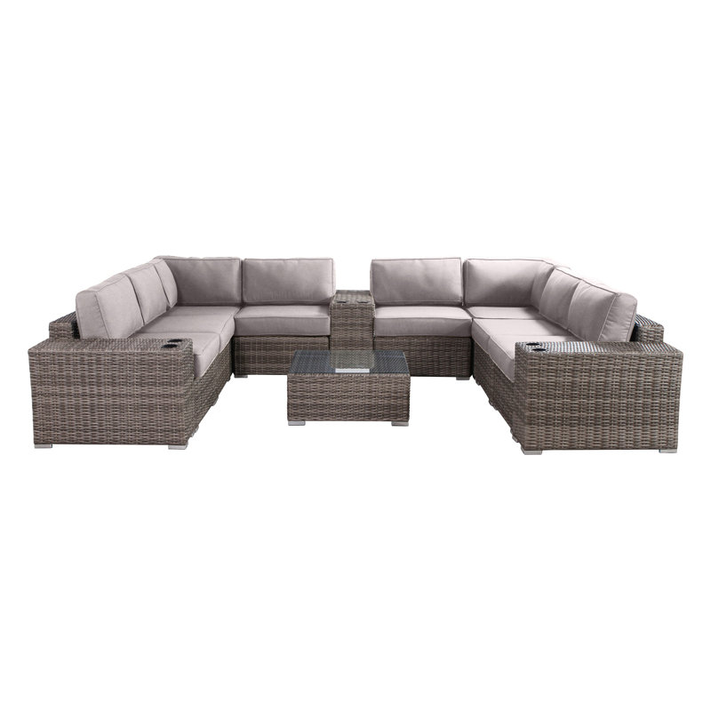 Lazaro Wicker Fully Assembled 12 Piece Seating Group with Cushions, Sunbrella Taupe