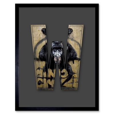 Letter W Mad Ape Bear - Single Picture Frame Print