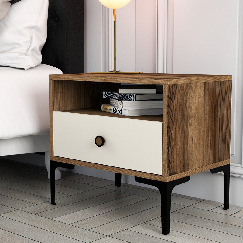 Table de chevet Paucker, Brun / Blanc